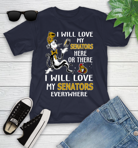 NHL Hockey Ottawa Senators I Will Love My Senators Everywhere Dr Seuss Shirt Youth T-Shirt 2
