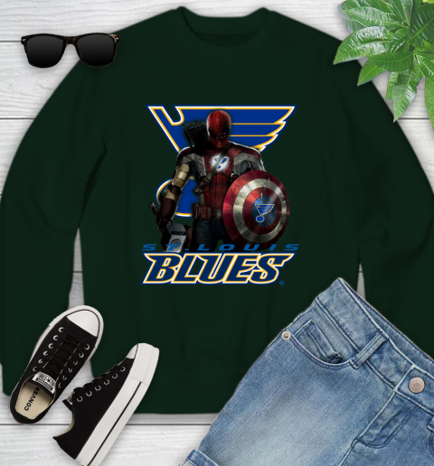 NHL Captain America Thor Spider Man Hawkeye Avengers Endgame Hockey St.Louis Blues Youth Sweatshirt 10