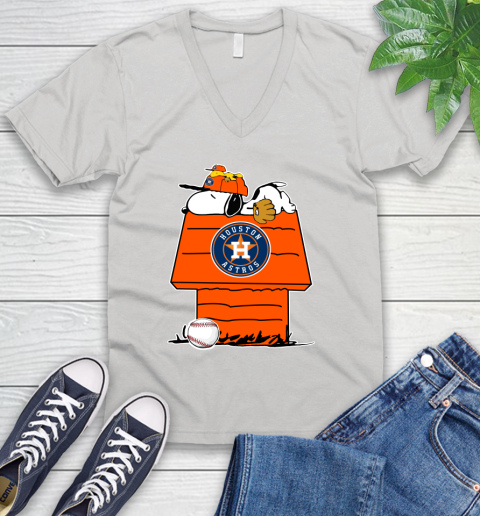 MLB Houston Astros Snoopy Woodstock The Peanuts Movie Baseball T Shirt V-Neck T-Shirt