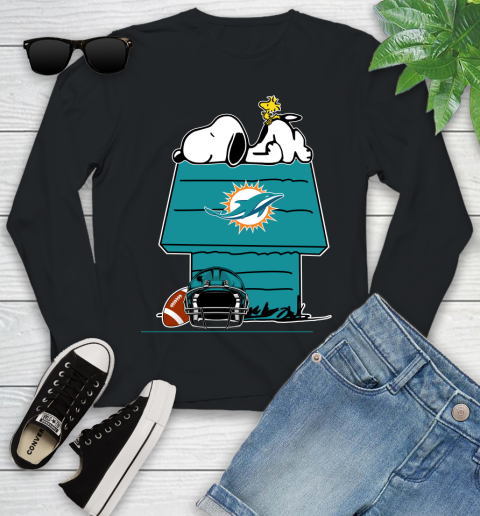 Miami Dolphins NFL Football Snoopy Woodstock The Peanuts Movie Youth Long Sleeve 2