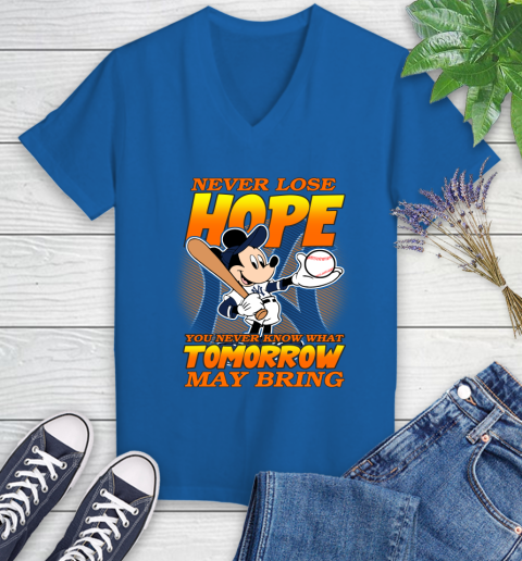 New York Yankees MLB Baseball Mickey Disney Never Lose Hope Women's V-Neck T-Shirt 10