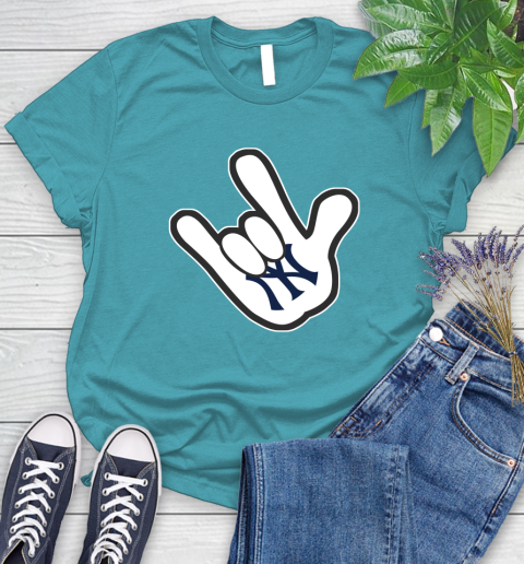 New York Yankees MLB Baseball Mickey Rock Hand Disney Women's T-Shirt 12