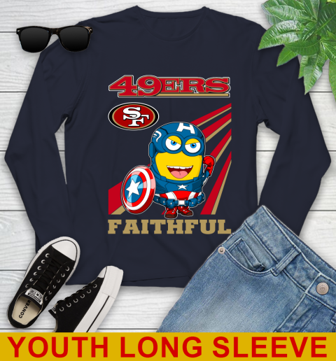NFL Football San Francisco 49ers Captain America Marvel Avengers Minion Faithful Shirt Youth Long Sleeve 2