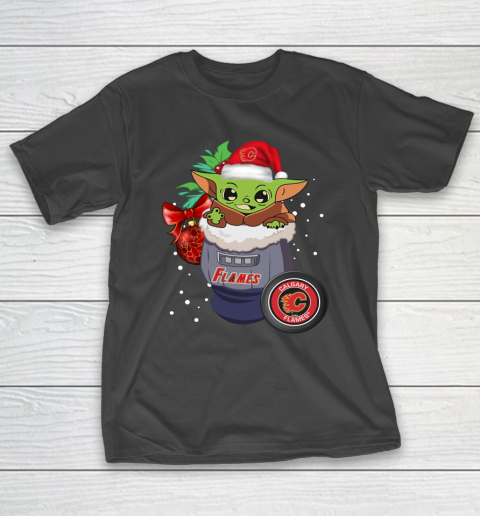 Calgary Flames Christmas Baby Yoda Star Wars Funny Happy NHL T-Shirt 2