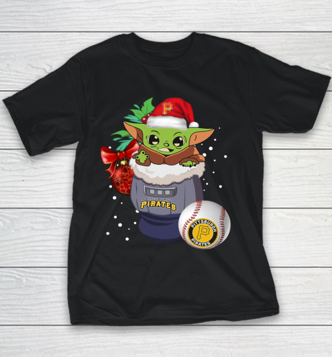 Pittsburgh Pirates Christmas Baby Yoda Star Wars Funny Happy MLB Youth T-Shirt 2