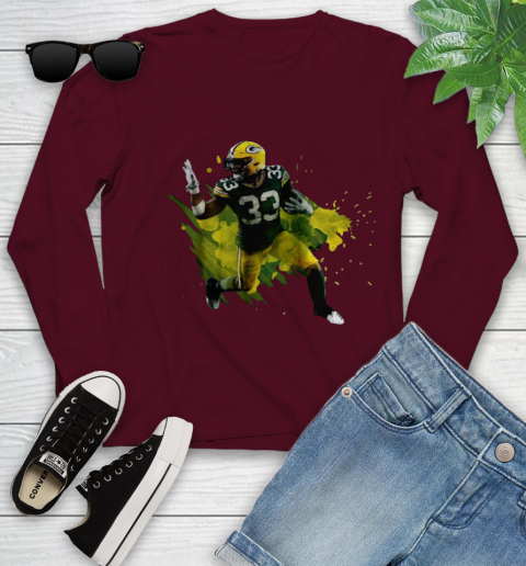 Aaron Jones Running Green Bay Packers Youth Long Sleeve 6