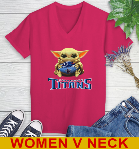 NFL Football Tennessee Titans Baby Yoda Star Wars Shirt Women's V-Neck T-Shirt 10