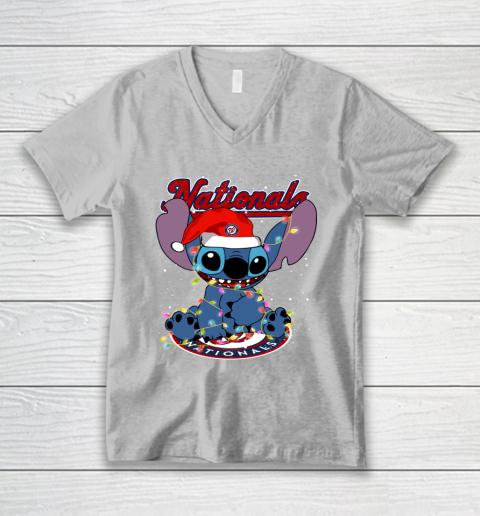 Washington Nationals MLB noel stitch Baseball Christmas V-Neck T-Shirt 2