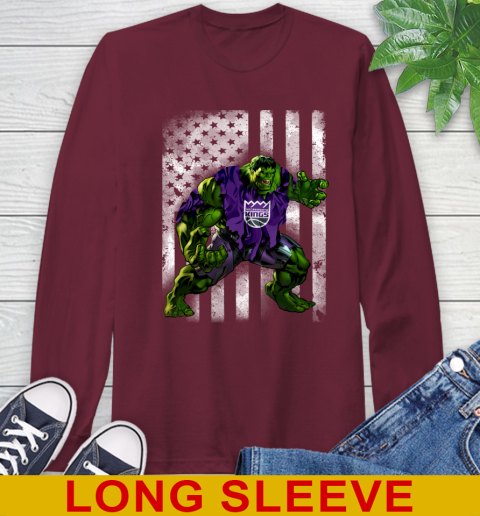 Sacramento Kings Hulk Marvel Avengers NBA Basketball American Flag Long Sleeve T-Shirt 7