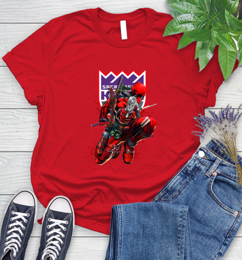 NBA Deadpool Marvel Comics Sports Basketball Sacramento Kings Women's T-Shirt 9