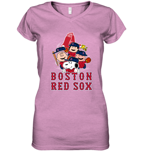 MLB Boston Red Sox Snoopy Charlie Brown Woodstock The Peanuts Movie Baseball  T Shirt V-Neck T-Shirt