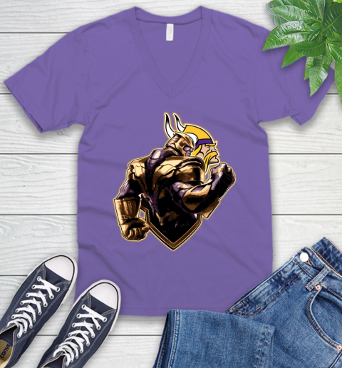 NFL Thanos Avengers Endgame Football Sports Minnesota Vikings V-Neck T-Shirt 9