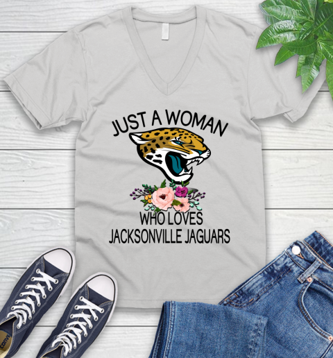 NFL Just A Woman Who Loves Jacksonville Jaguars Football Sports V-Neck T-Shirt
