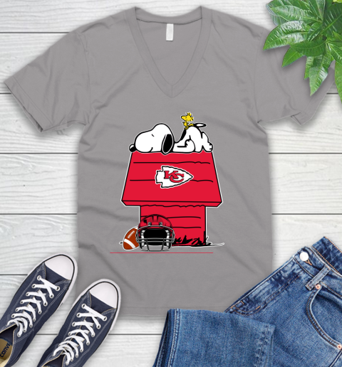 Kansas City Chiefs NFL Football Snoopy Woodstock The Peanuts Movie V-Neck T-Shirt 4