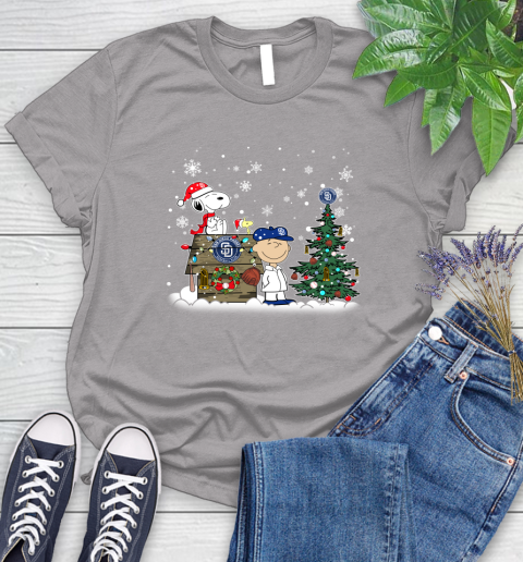 MLB San Diego Padres Snoopy Charlie Brown Christmas Baseball Commissioner's Trophy Women's T-Shirt 5