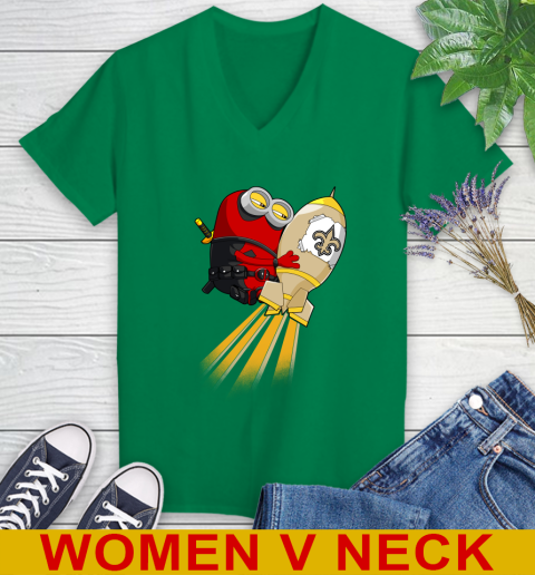 NFL Football New Orleans Saints Deadpool Minion Marvel Shirt Women's V-Neck T-Shirt 5