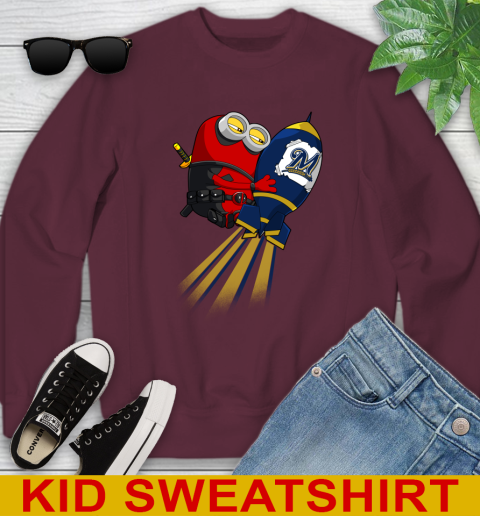 MLB Baseball Milwaukee Brewers Deadpool Minion Marvel Shirt Youth Sweatshirt 4