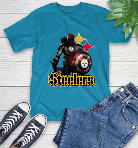 NFL Captain America Thor Spider Man Hawkeye Avengers Endgame Football Pittsburgh Steelers T-Shirt 8