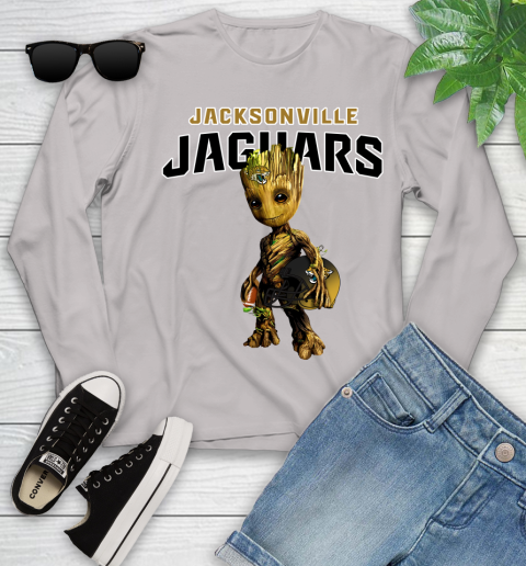 Jacksonville Jaguars NFL Football Groot Marvel Guardians Of The Galaxy Youth Long Sleeve 12