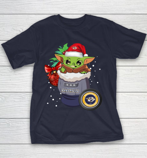 Nashville Predators Christmas Baby Yoda Star Wars Funny Happy NHL Youth T-Shirt 4