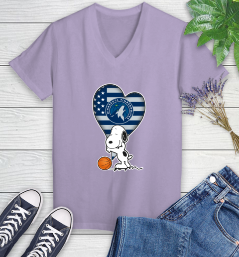 Minnesota Timberwolves NBA Basketball The Peanuts Movie Adorable Snoopy Women's V-Neck T-Shirt 14