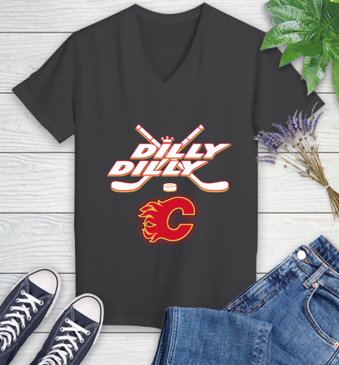 NHL Calgary Flames Dilly Dilly Hockey Sports Women's V-Neck T-Shirt 8