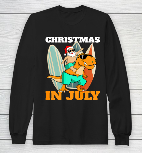 Santa Dinosaur Mid Year Xmas Party Beach Christmas In July Long Sleeve T-Shirt
