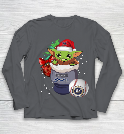 Milwaukee Brewers Christmas Baby Yoda Star Wars Funny Happy MLB Youth Long Sleeve 8
