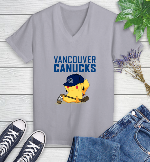 NHL Pikachu Hockey Sports Vancouver Canucks Women's V-Neck T-Shirt 4