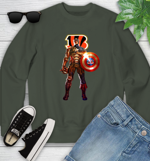 NFL Captain America Marvel Avengers Endgame Football Sports Cincinnati Bengals Youth Sweatshirt 10