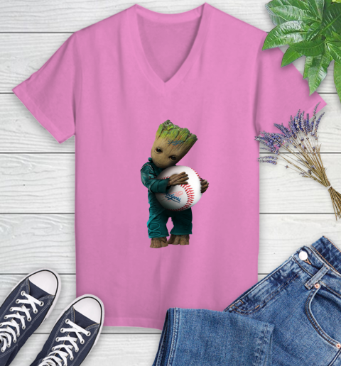 MLB Groot Guardians Of The Galaxy Baseball Sports Los Angeles Dodgers Women's V-Neck T-Shirt 14