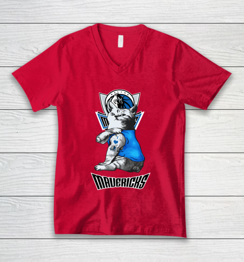 NBA Basketball My Cat Loves Dallas Mavericks V-Neck T-Shirt 6