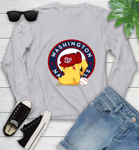 MLB Pikachu Baseball Sports Washington Nationals Youth Long Sleeve 5