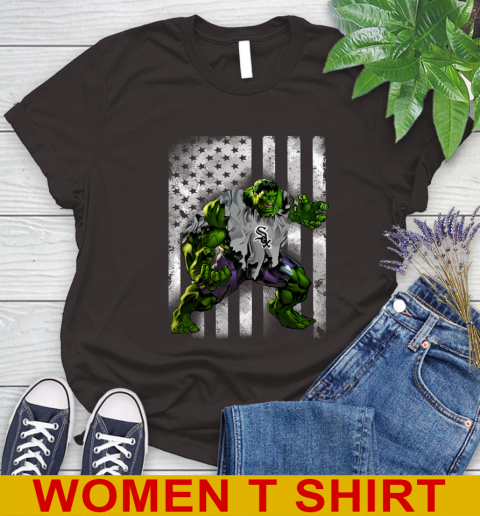 Chicago White Sox Hulk Marvel Avengers MLB Baseball American Flag Women's T-Shirt 9