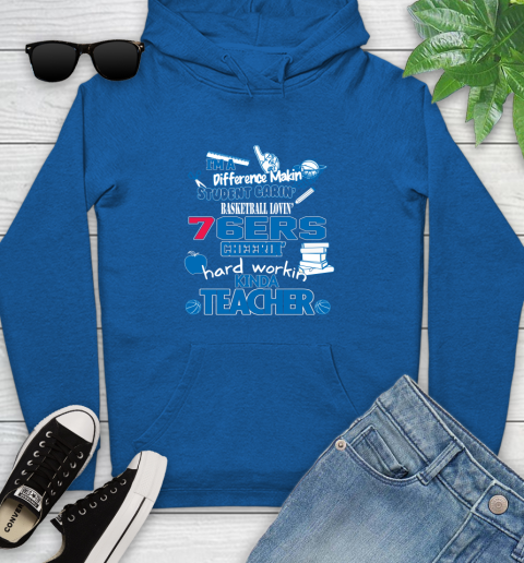 Philadelphia 76ers NBA I'm A Difference Making Student Caring Basketball Loving Kinda Teacher Youth Hoodie 11