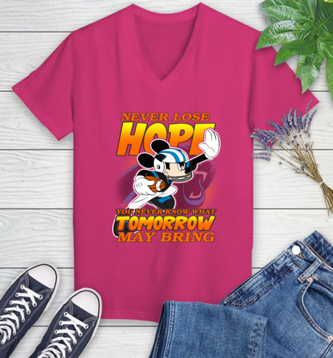 Carolina Panthers NFL Football Mickey Disney Never Lose Hope Women's V-Neck T-Shirt 9