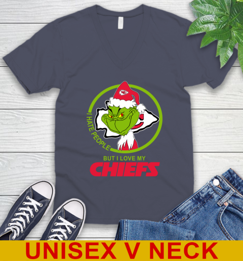 Kansas City Chiefs NFL Christmas Grinch I Hate People But I Love My Favorite Football Team V-Neck T-Shirt 8