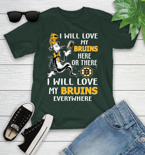 NHL Hockey Boston Bruins I Will Love My Bruins Everywhere Dr Seuss Shirt Youth T-Shirt 4