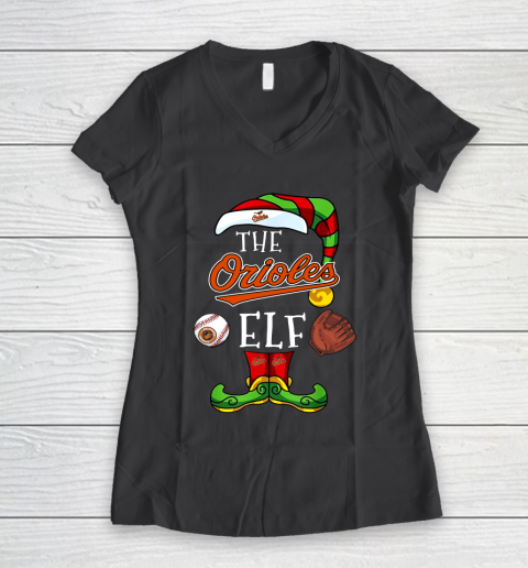 Baltimore Orioles Christmas ELF Funny MLB Women's V-Neck T-Shirt 6