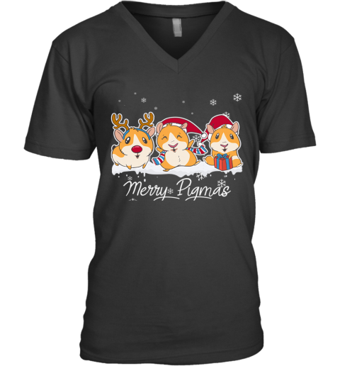 Merry Pigmas Funny Guinea Pig Christmas V-Neck T-Shirt