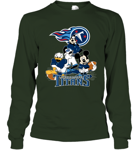 NFL Tennessee Titans Mickey Mouse Donald Duck Goofy Football T Shirt SvCmLAsxI86 long sleeve tee 14 95 151514 front forest green