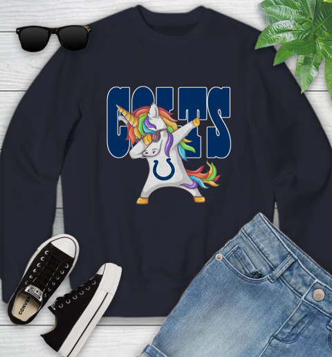 Indianapolis Colts NFL Football Funny Unicorn Dabbing Sports Youth Sweatshirt 3