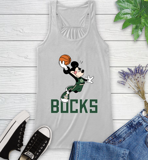 NBA Basketball Milwaukee Bucks Cheerful Mickey Mouse Shirt Racerback Tank 2