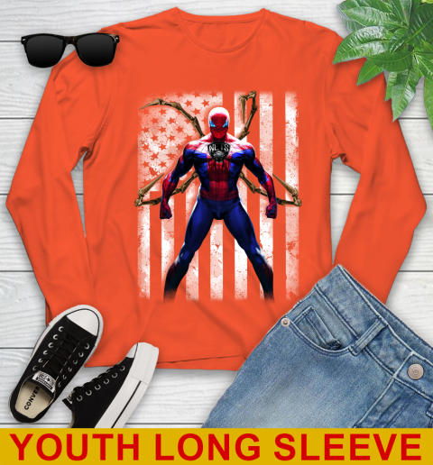 NBA Basketball Brooklyn Nets Spider Man Avengers Marvel American Flag Shirt Youth Long Sleeve 3