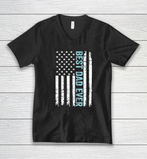 Father's Day Best Dad Ever With US American Flag V-Neck T-Shirt
