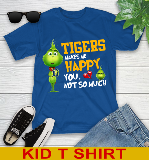 MLB Detroit Tigers Makes Me Happy You Not So Much Grinch Baseball Sports Youth T-Shirt 10