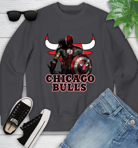 Chicago Bulls NBA Basketball Captain America Thor Spider Man Hawkeye Avengers Youth Sweatshirt 6