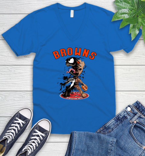 NFL Cleveland Browns Football Venom Groot Guardians Of The Galaxy V-Neck T-Shirt 6