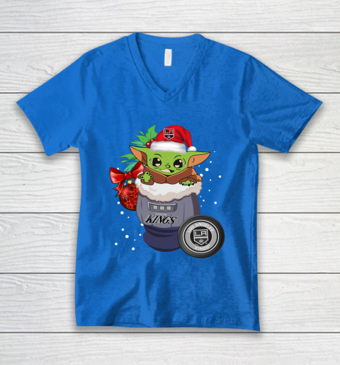Los Angeles Kings Christmas Baby Yoda Star Wars Funny Happy NHL V-Neck T-Shirt 6