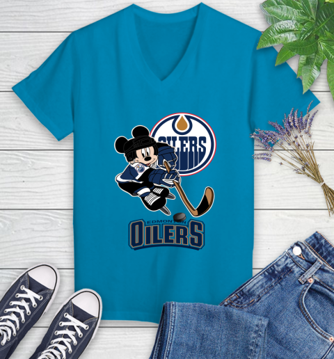 NHL Edmonton Oilers Mickey Mouse Disney Hockey T Shirt Women's V-Neck T-Shirt 7